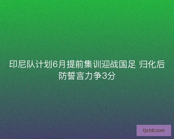 印尼队计划6月提前集训迎战国足 归化后防誓言力争3分