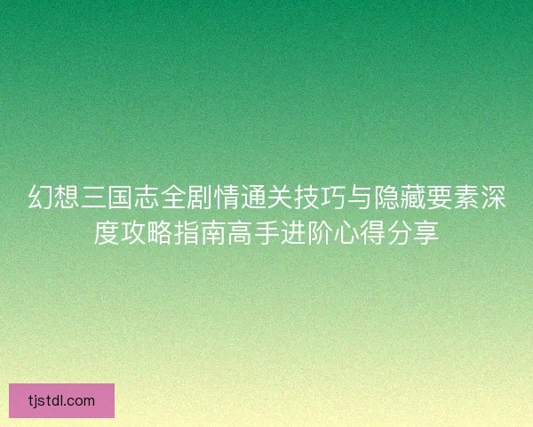 幻想三国志全剧情通关技巧与隐藏要素深度攻略指南高手进阶心得分享