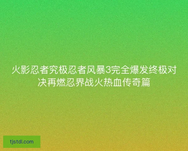 火影忍者究极忍者风暴3完全爆发终极对决再燃忍界战火热血传奇篇